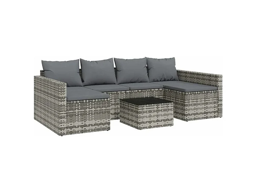 Salon de jardin 2 pcs avec coussins Gris Résine tressée