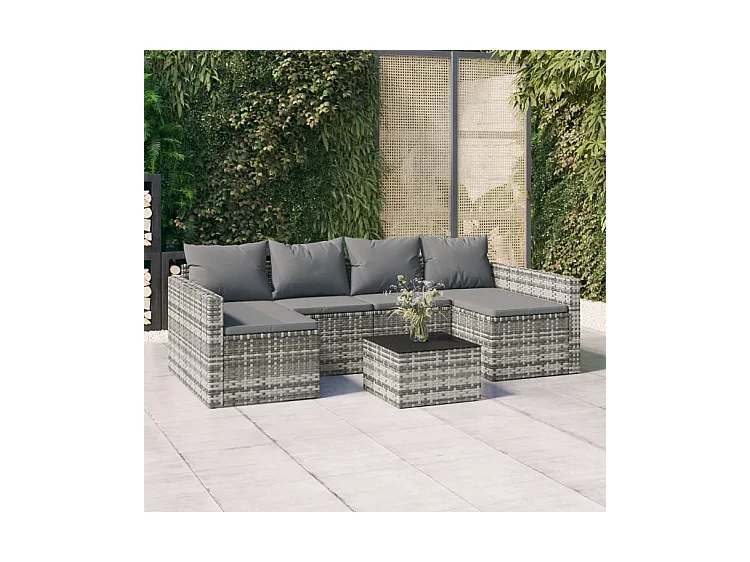 Salon de jardin 2 pcs avec coussins Gris Résine tressée