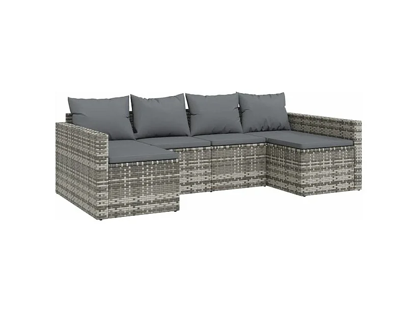 Salon de jardin 2 pcs avec coussins Gris Résine tressée