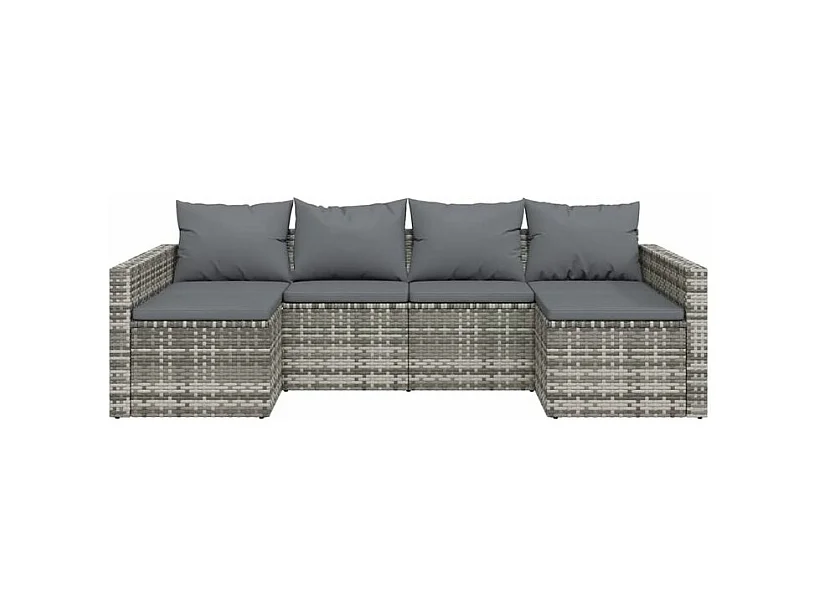 Salon de jardin 2 pcs avec coussins Gris Résine tressée