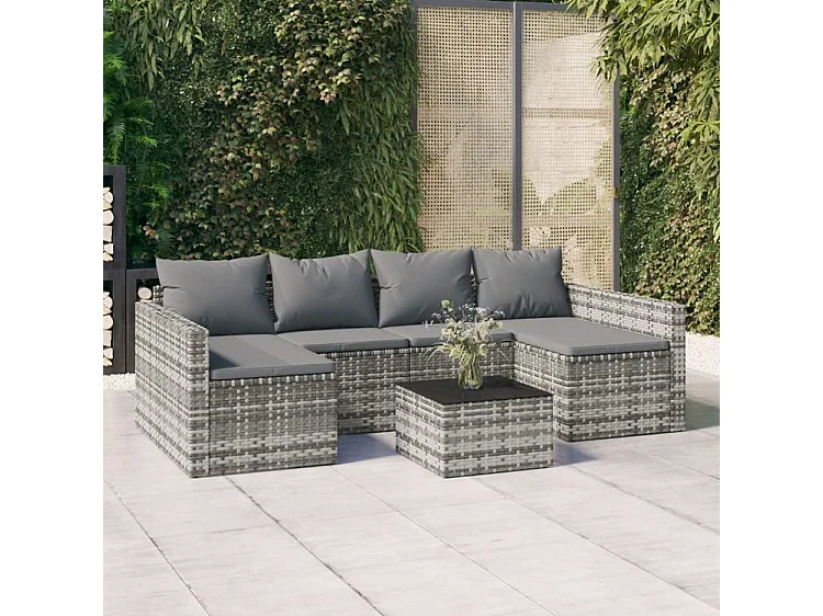 Salon de jardin 2 pcs avec coussins Gris Résine tressée
