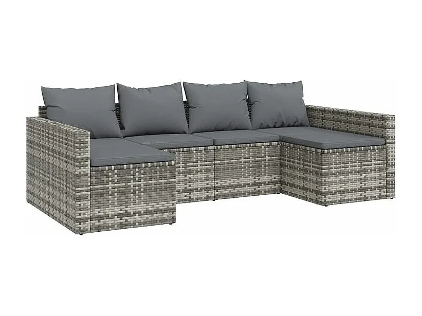 Salon de jardin 2 pcs avec coussins Gris Résine tressée