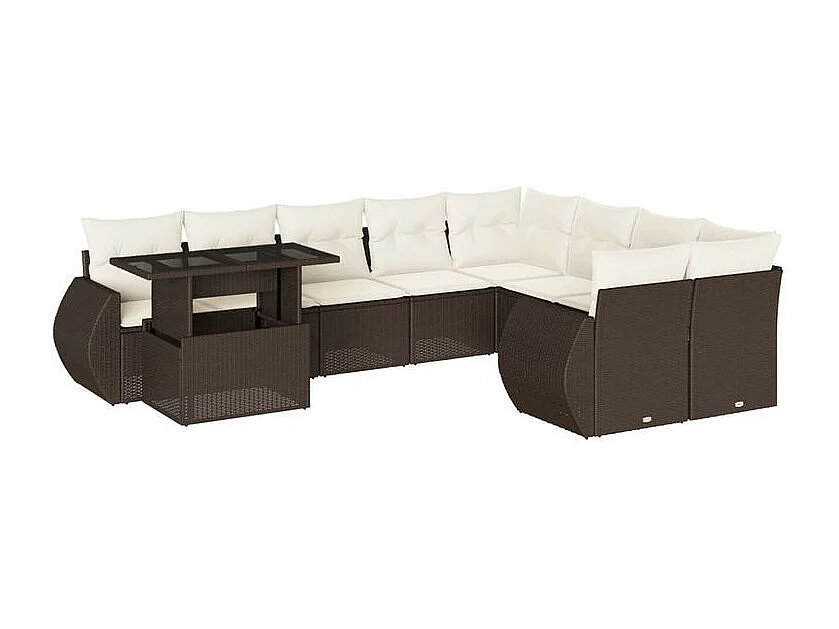 Salon de jardin 10 pcs avec coussins marron résine tressée
