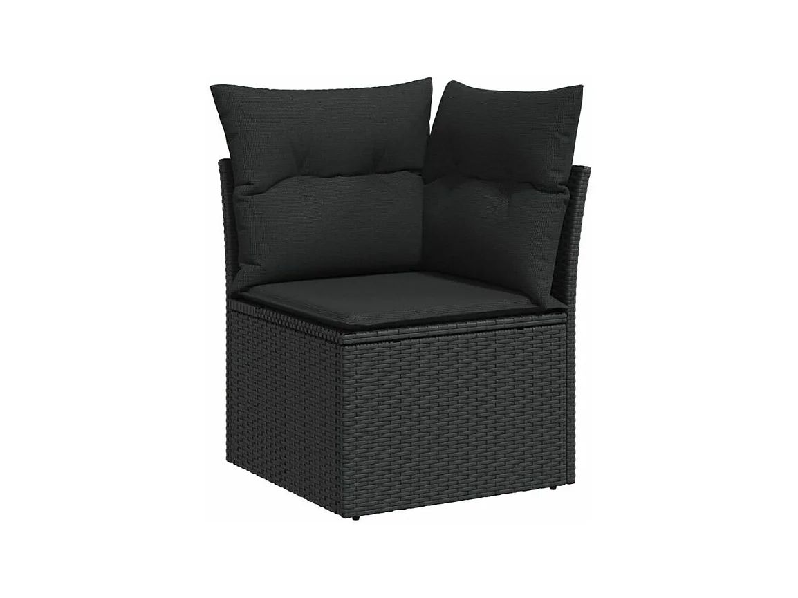 Salon de jardin 8 pcs avec coussins noir résine tressée