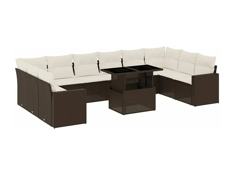 Salon de jardin et coussins 11 pcs marron résine tressée