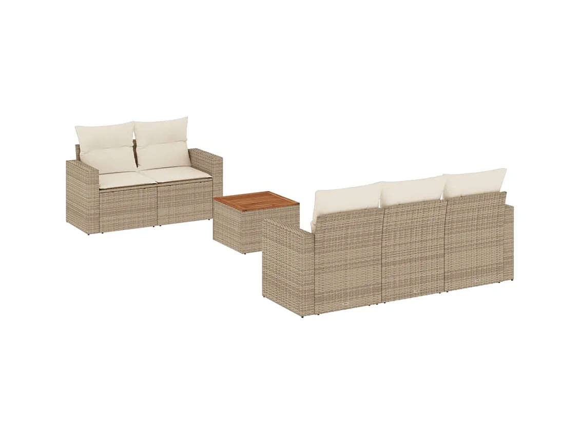 Salon de jardin avec coussins 6 pcs beige résine tressée