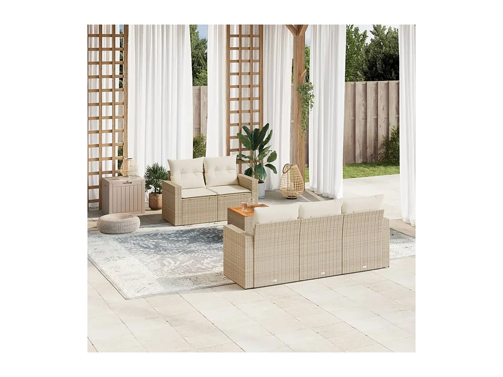 Salon de jardin avec coussins 6 pcs beige résine tressée