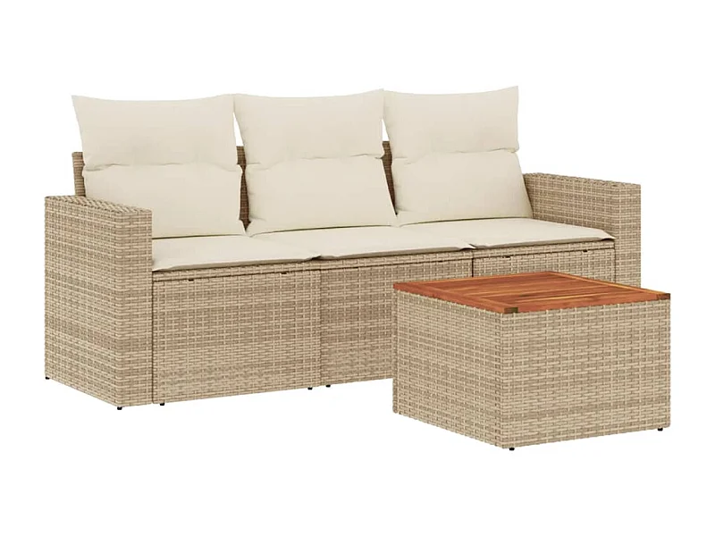 Salon de jardin avec coussins 4 pcs beige résine tressée