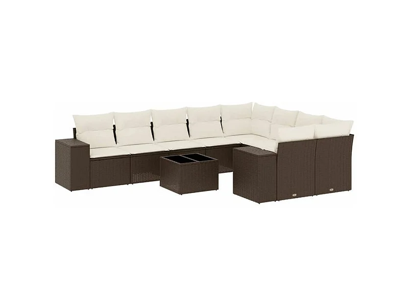 Salon de jardin 10 pcs avec coussins marron résine tressée