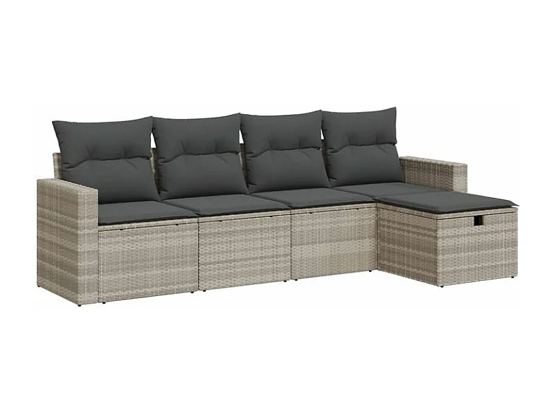 Salon de jardin 5 pcs avec coussins gris clair résine tressée