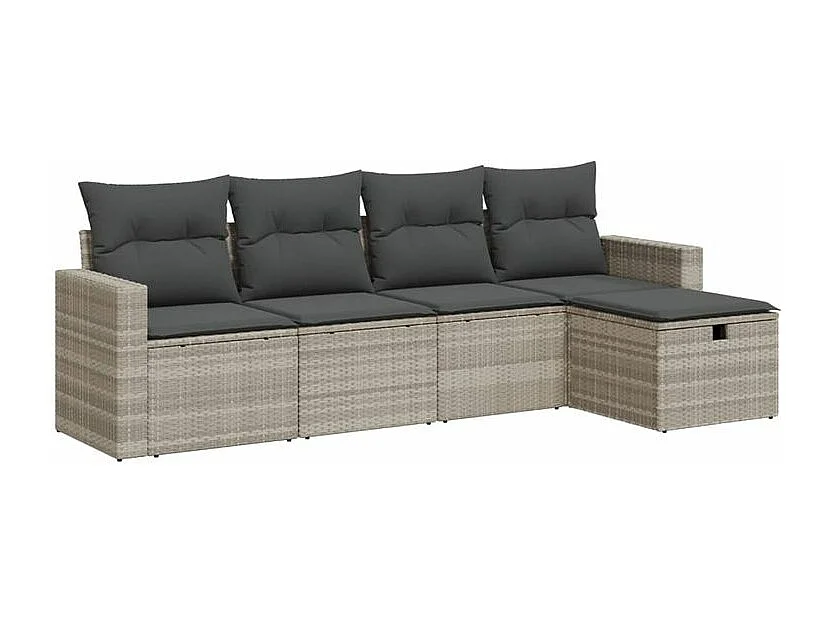 Salon de jardin 5 pcs avec coussins gris clair résine tressée