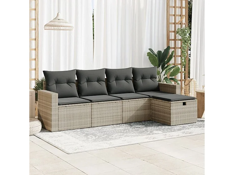Salon de jardin 5 pcs avec coussins gris clair résine tressée