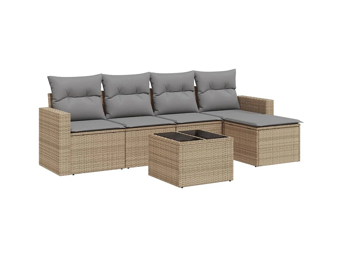 Salon de jardin avec coussins 6 pcs beige résine tressée