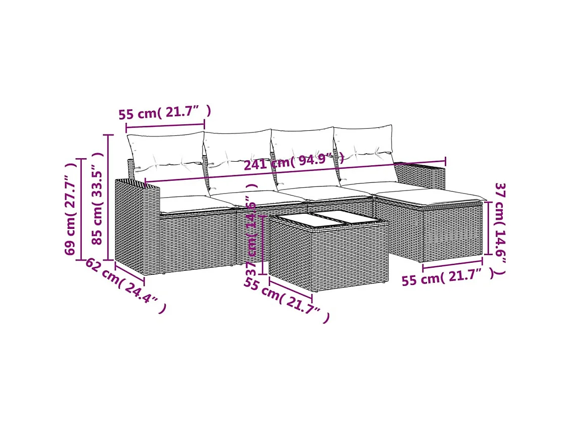 Salon de jardin avec coussins 6 pcs beige résine tressée