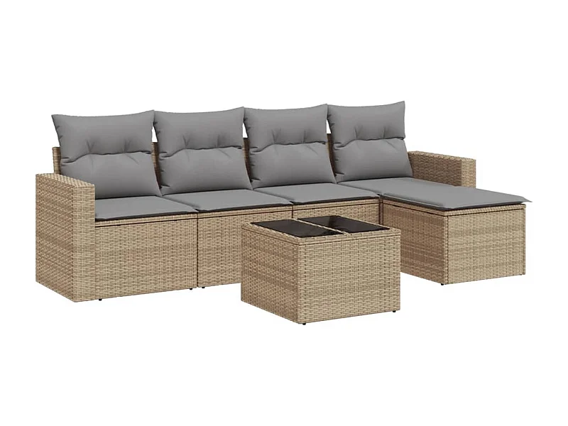 Salon de jardin avec coussins 6 pcs beige résine tressée
