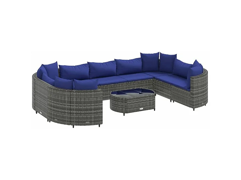 Salon de jardin avec coussins 10 pcs gris résine tressée