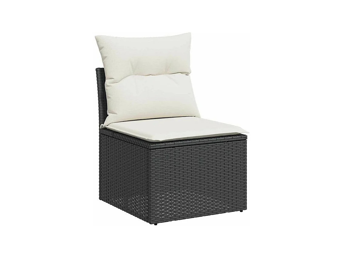 Salon de jardin 10 pcs avec coussins noir résine tressée acacia