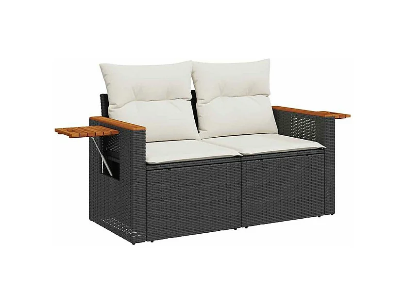 Salon de jardin 10 pcs avec coussins noir résine tressée acacia