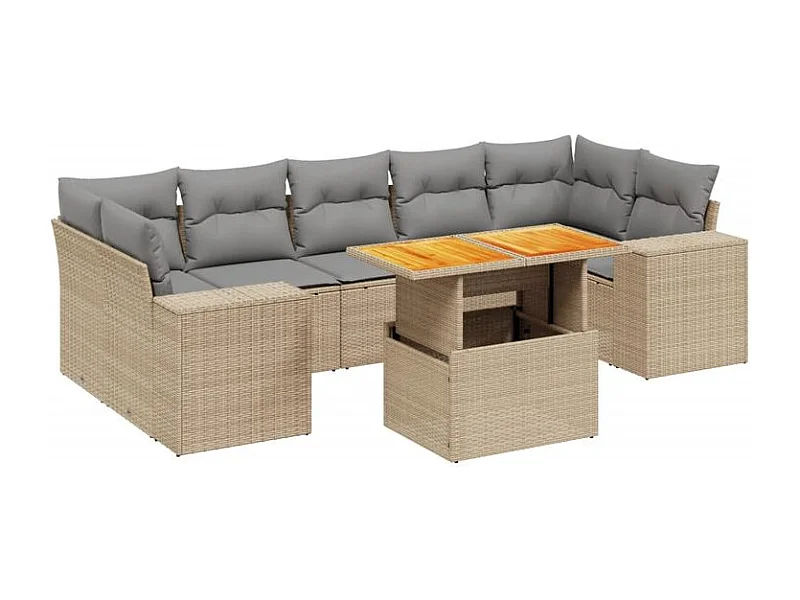 Salon de jardin avec coussins 8 pcs beige résine tressée