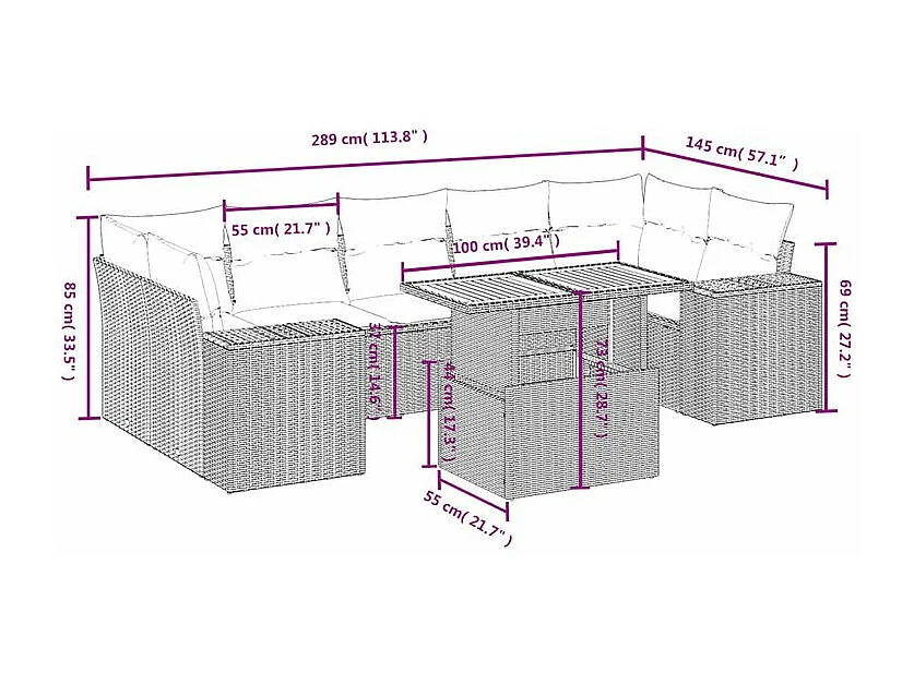 Salon de jardin avec coussins 8 pcs beige résine tressée