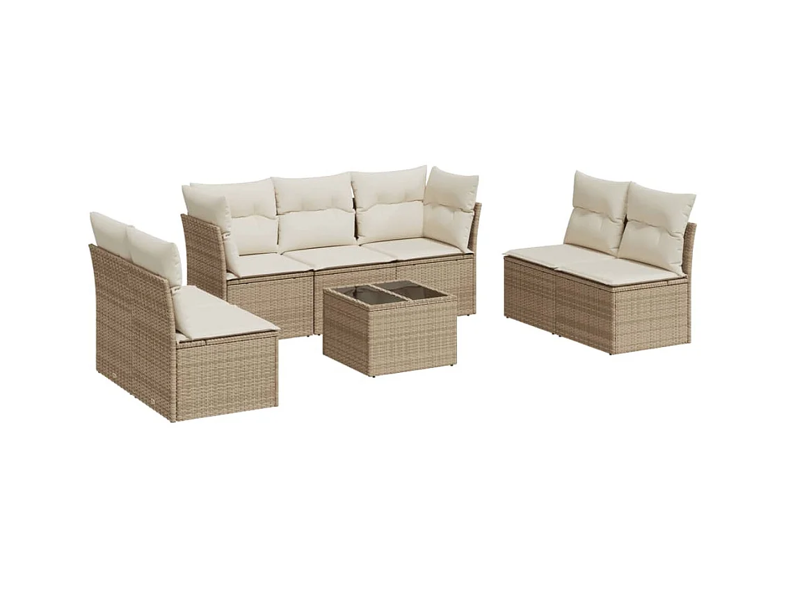 Salon de jardin avec coussins 8 pcs beige résine tressée