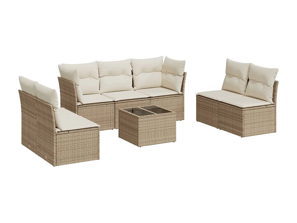 Salon de jardin avec coussins 8 pcs beige résine tressée