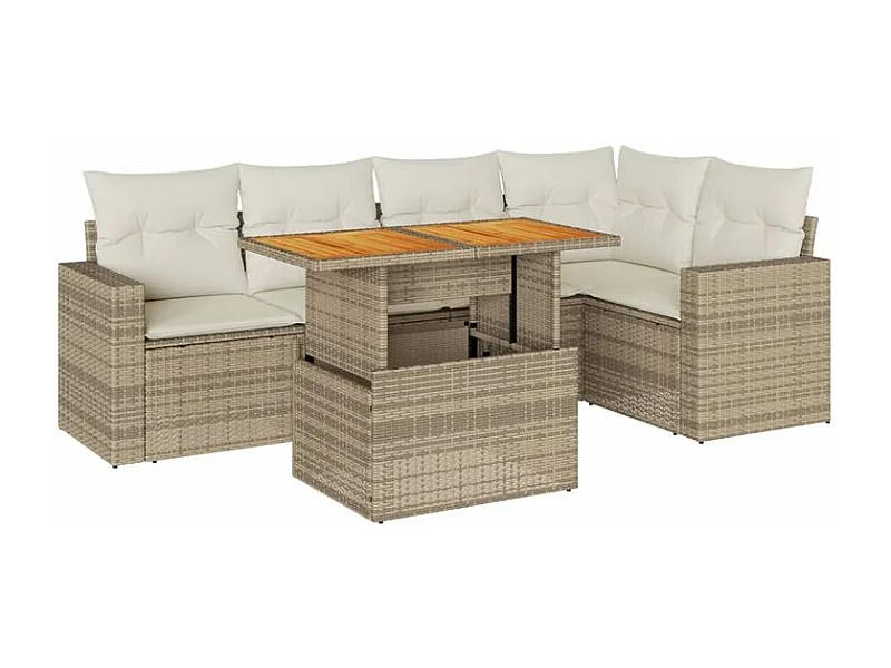 Salon de jardin avec coussins 6 pcs beige résine tressée