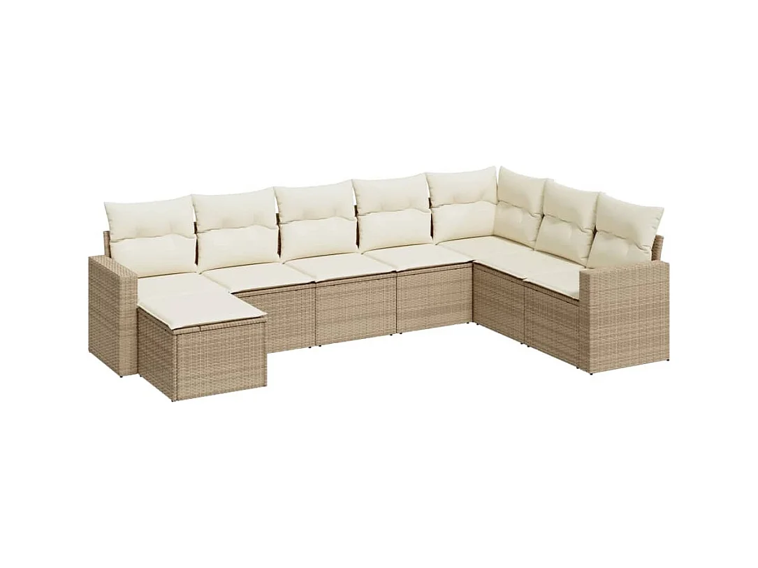 Salon de jardin avec coussins 8 pcs beige résine tressée