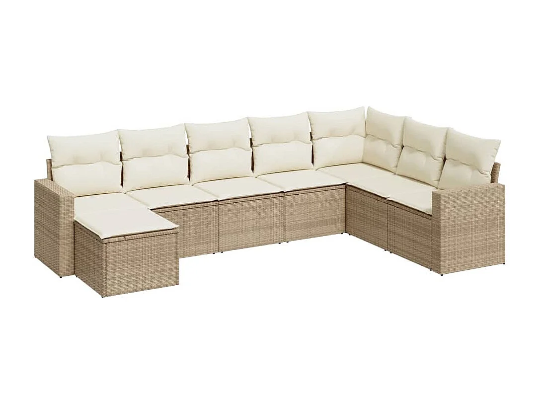 Salon de jardin avec coussins 8 pcs beige résine tressée