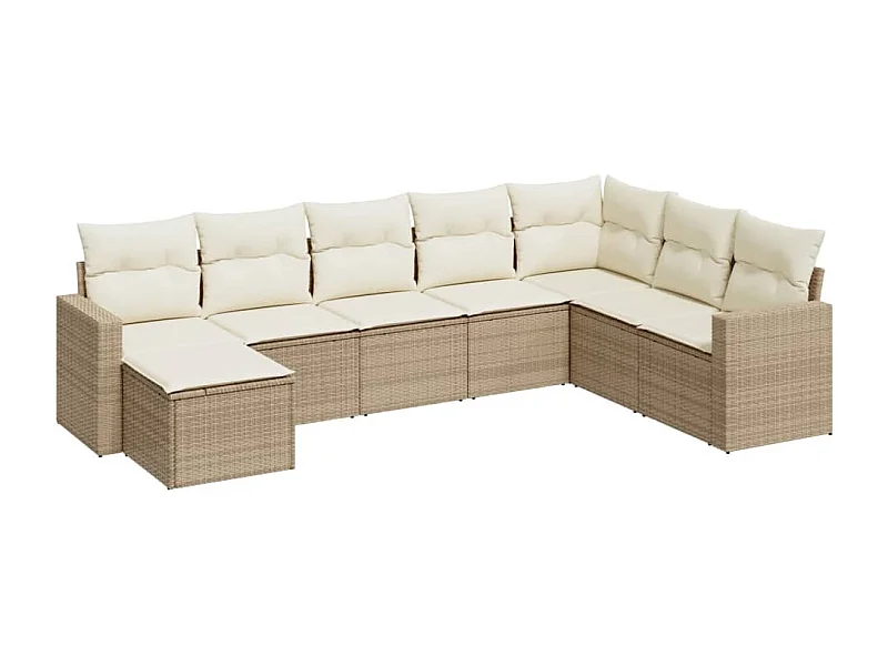 Salon de jardin avec coussins 8 pcs beige résine tressée