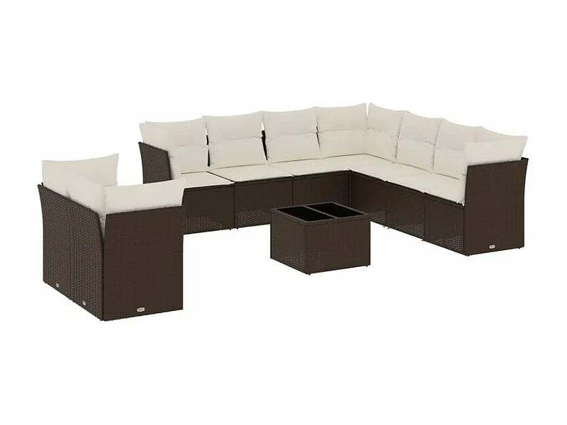 Salon de jardin 10 pcs avec coussins marron résine tressée