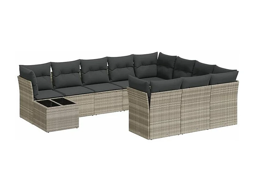 Salon de jardin 11 pcs avec coussins gris clair résine tressée