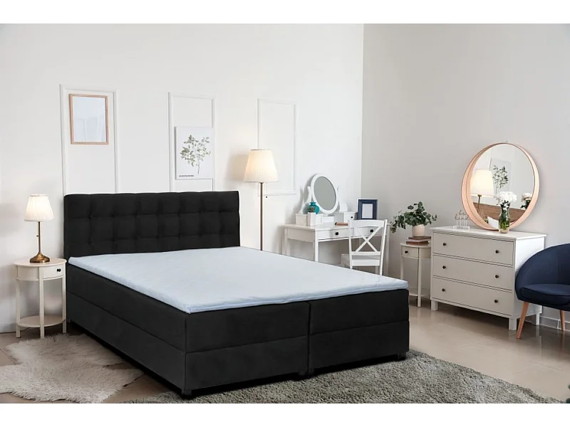 Boxspringbett MALMO mit Topper zwei Bettkästen Matratze Doppelbett 140 cm (Fresh 17 - schwarz)