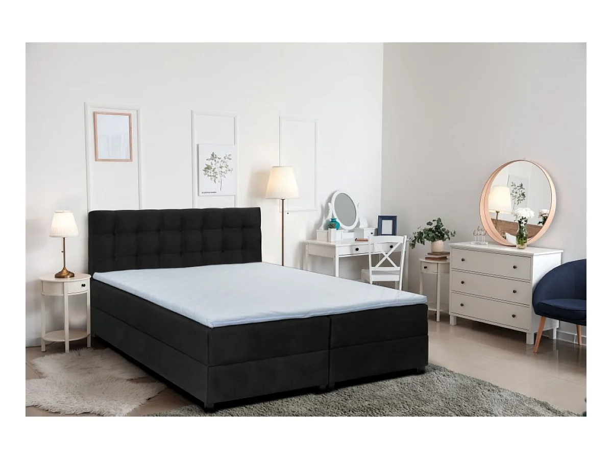 Boxspringbett MALMO mit Topper zwei Bettkästen Matratze Doppelbett 140 cm (Fresh 17 - schwarz)
