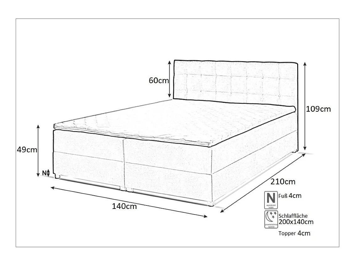 Boxspringbett MALMO mit Topper zwei Bettkästen Matratze Doppelbett 140 cm (Fresh 17 - schwarz)