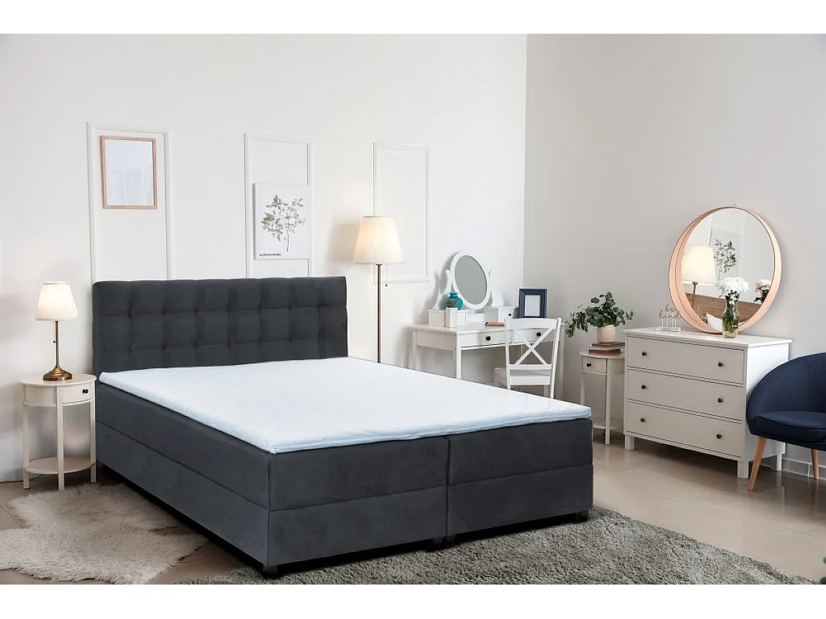 Boxspringbett MALMO mit Topper zwei Bettkästen Matratze Doppelbett 140 cm (Fresh 32 - grau)