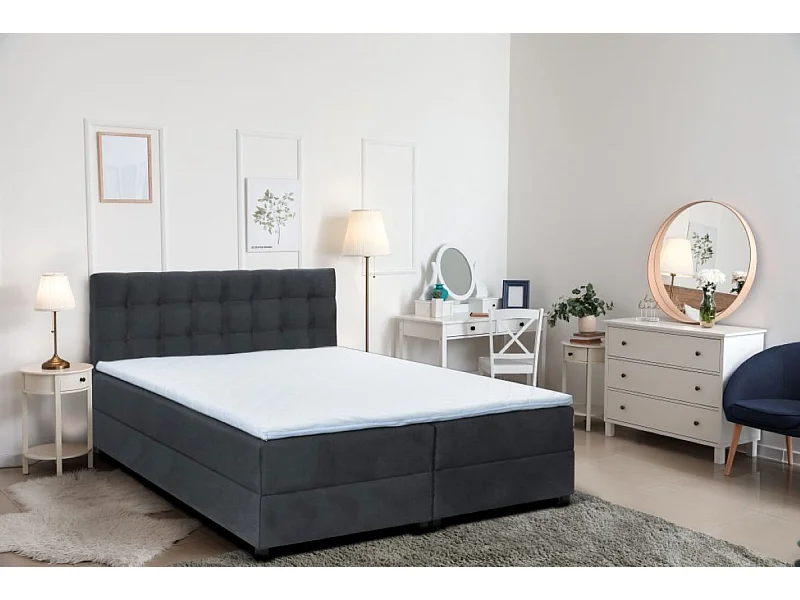 Boxspringbett MALMO mit Topper zwei Bettkästen Matratze Doppelbett 140 cm (Fresh 32 - grau)