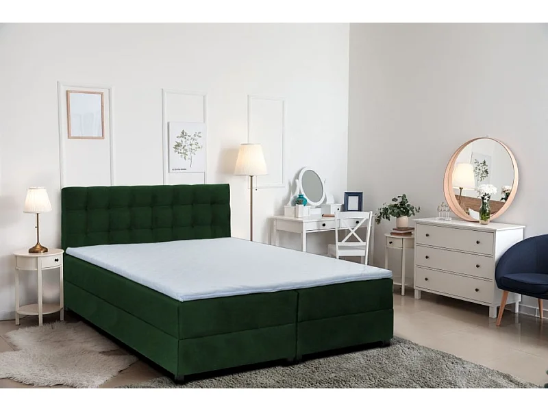 Boxspringbett MALMO mit Topper zwei Bettkästen Matratze Doppelbett 140 cm (Fresh 13 - grün)