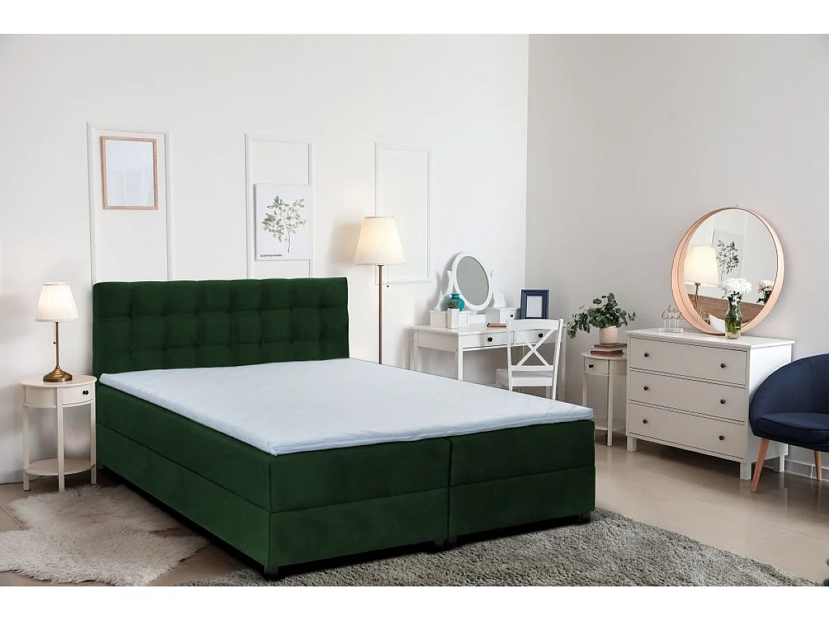 Boxspringbett MALMO mit Topper zwei Bettkästen Matratze Doppelbett 140 cm (Fresh 13 - grün)