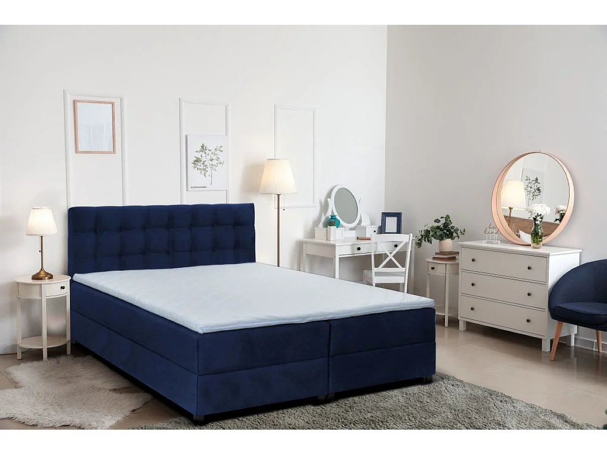 Boxspringbett MALMO mit Topper zwei Bettkästen Matratze Doppelbett 140 cm (Fresh 11 - blau)