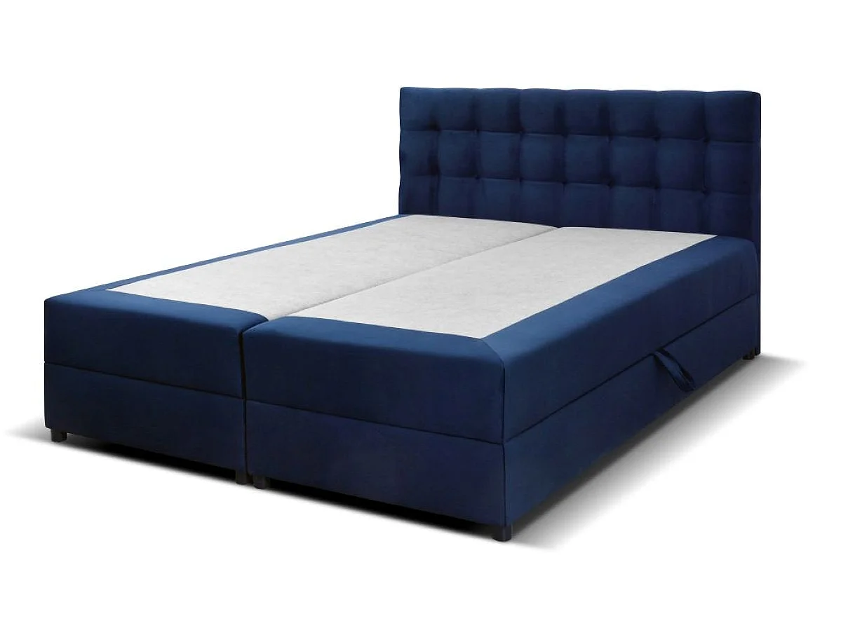 Lit à sommier tapissier MALMO avec surmatelas, deux sommiers, matelas, lit double, lit rembourré 140 x 200 cm, bleu