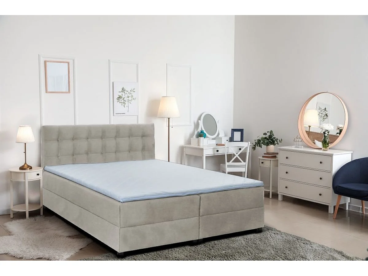 Boxspringbett MALMO mit Topper zwei Bettkästen Matratze Doppelbett 140 cm (Fresh 02- beige)