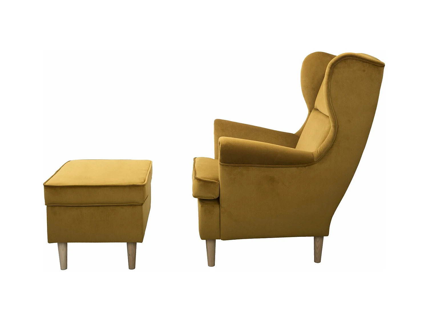 Ohrensessel Teramo mit Hocker bequemer Sessel Wohnung Relaxsessel  ( Kronos 01 - gelb)