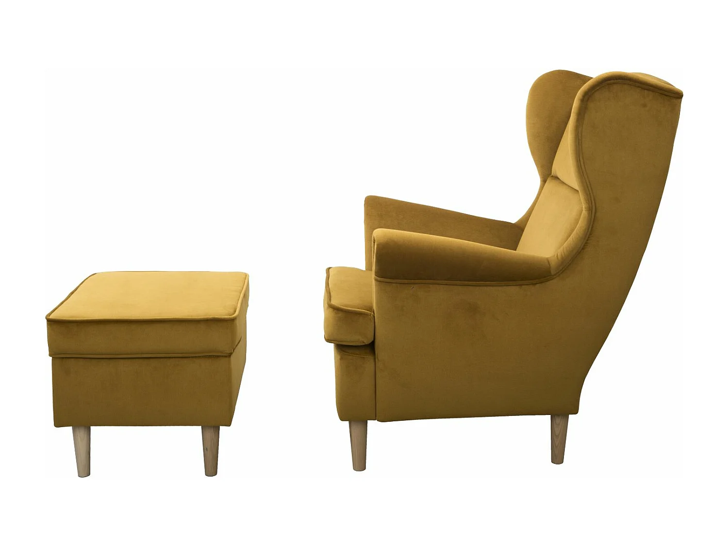 Ohrensessel Teramo mit Hocker bequemer Sessel Wohnung Relaxsessel  ( Kronos 01 - gelb)