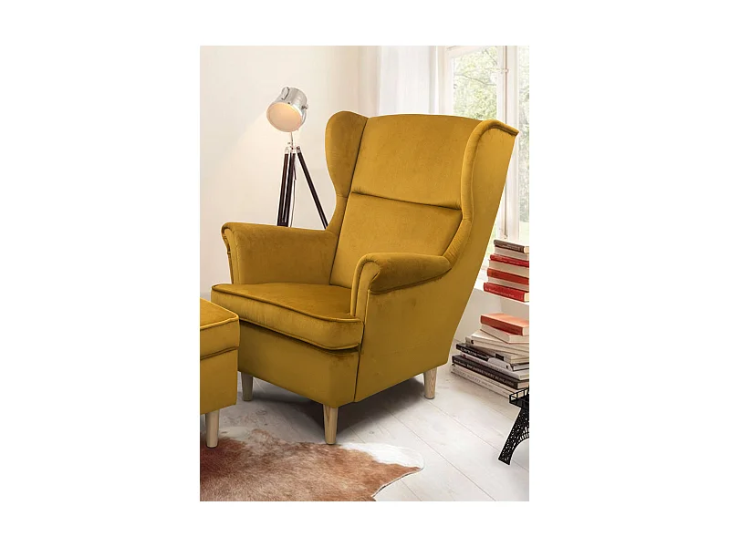 Ohrensessel Teramo III bequemer Sessel Wohnung Relaxsessel (Kronos 01 - gelb)