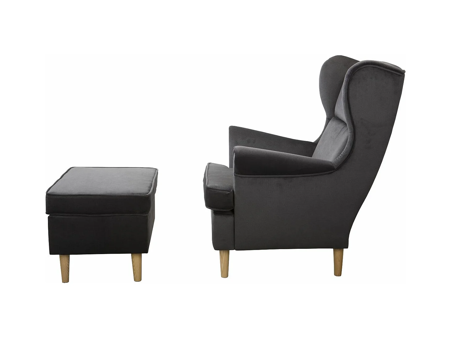 Ohrensessel Teramo mit Hocker bequemer Sessel Wohnung Relaxsessel (Kronos 22 - grau)