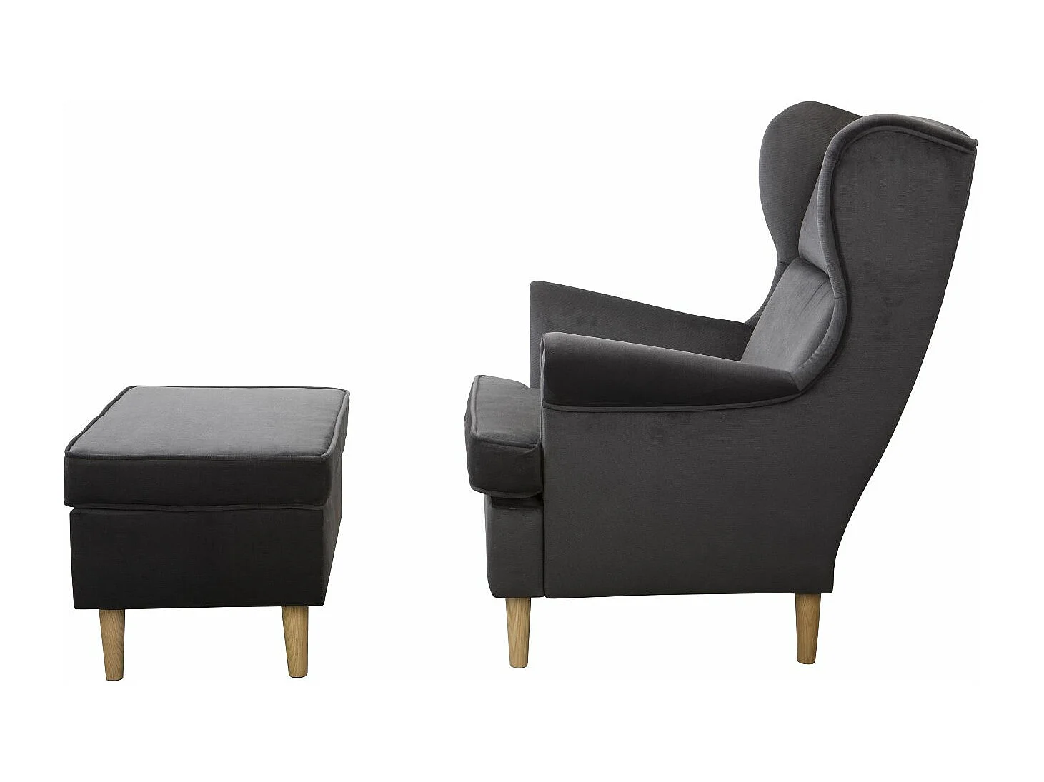 Ohrensessel Teramo mit Hocker bequemer Sessel Wohnung Relaxsessel (Kronos 22 - grau)