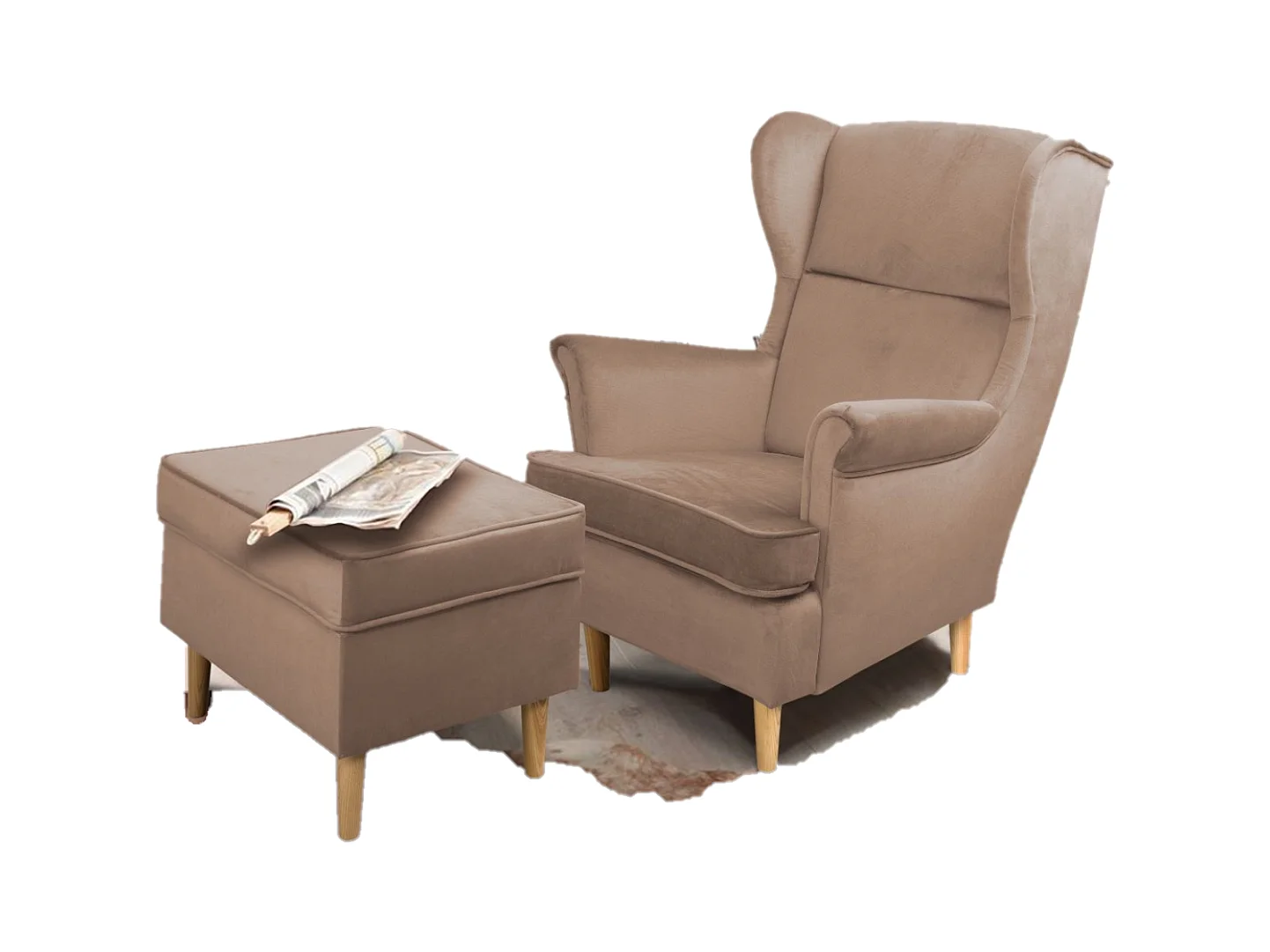 Ohrensessel Teramo mit Hocker Hocker bequemer Sessel Wohnung Relaxsessel  (Kronos 27 - rosa)