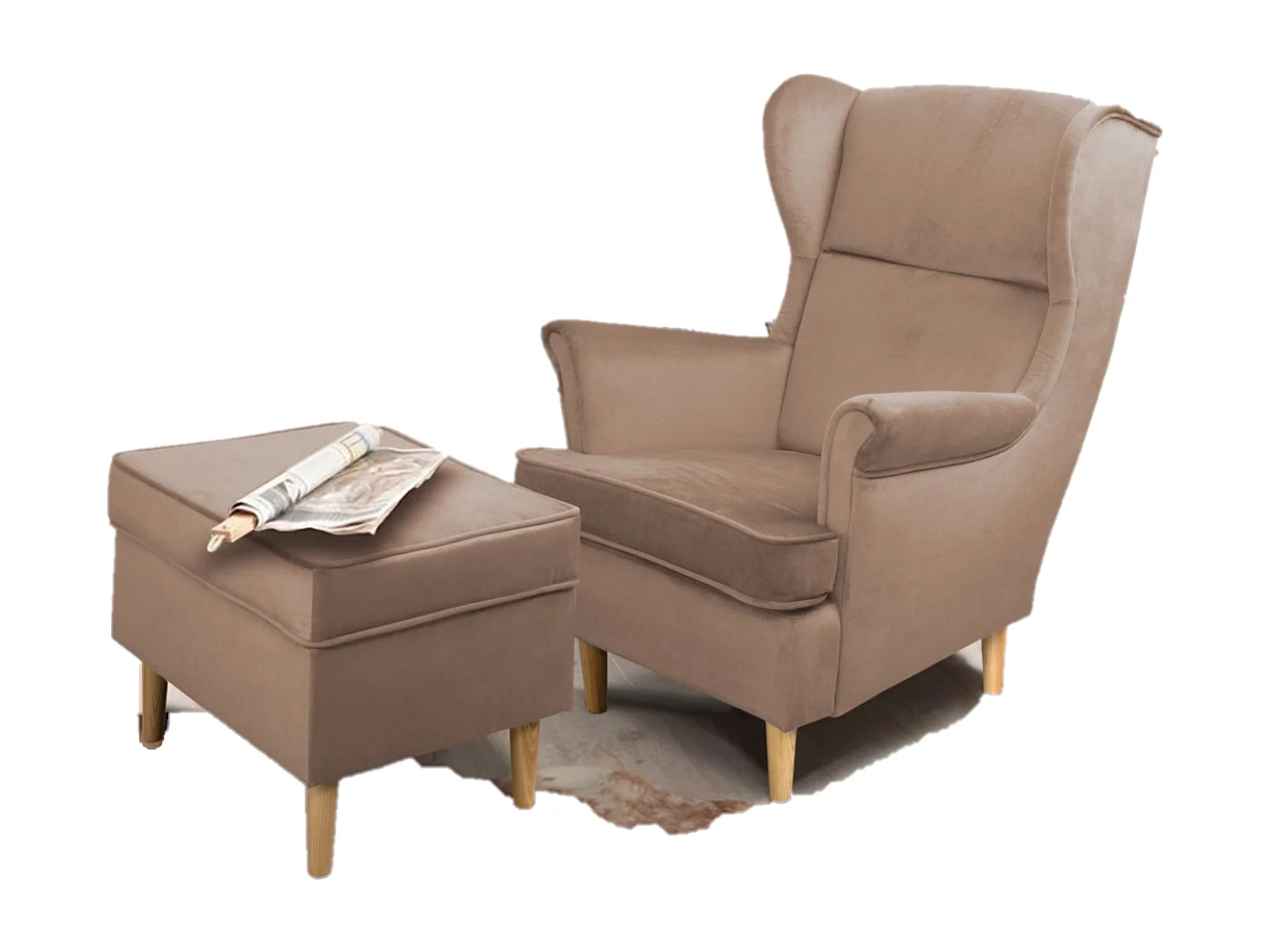 Ohrensessel Teramo mit Hocker Hocker bequemer Sessel Wohnung Relaxsessel  (Kronos 27 - rosa)