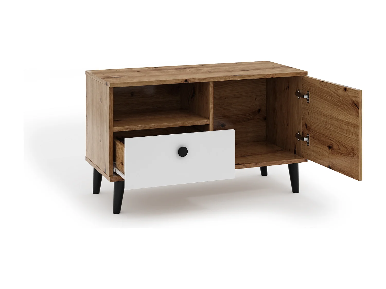 TV-Schrank Vicktoria TV-Lowboard Fernsehschrank mit Schublade und mit Scharniertür Eiche